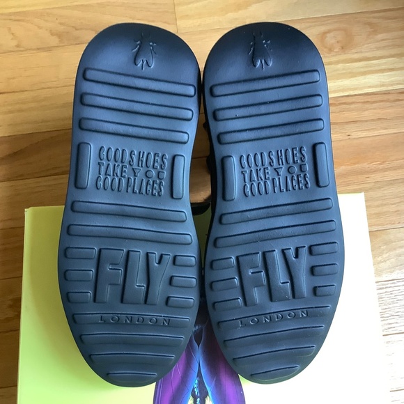 Fly London Daff Leather Wedge Combat Boot Dark Purple Sofia SZ 41/US 10 - Picture 14 of 16